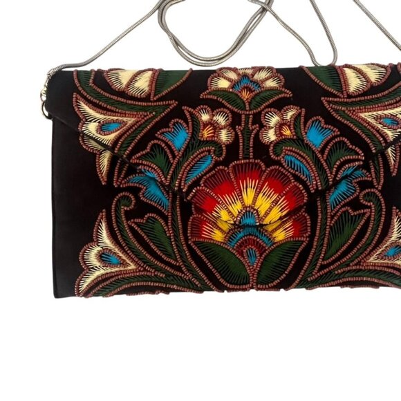 Embroidered Beaded Floral Clutch/Shoulder Bag By Ricki Designs Boho Detach Strap - Picture 5 of 7